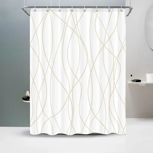 Miniatura 61 de Juego de cortinas de ducha azul egeo para baño con ganchos, cortinas de baño decorativas repelentes al agua y lavables con rayas blancas, 72 x 72