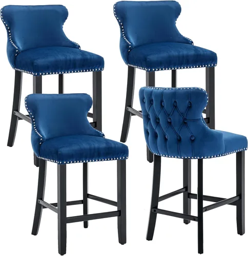 Miniatura 17 de mikibama Juego de 2 taburetes de bar de terciopelo con respaldo de ala, sillas de bar tapizadas con botones capitoné con altura de mostrador