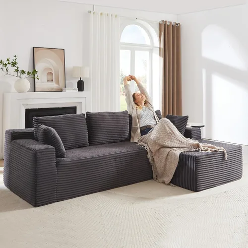 Miniatura 13 de Sofá modular Cloud de 104 pulgadas con diván en forma de L, sofás tapizados modernos con asiento profundo, sofá comprimido de esponja de pana