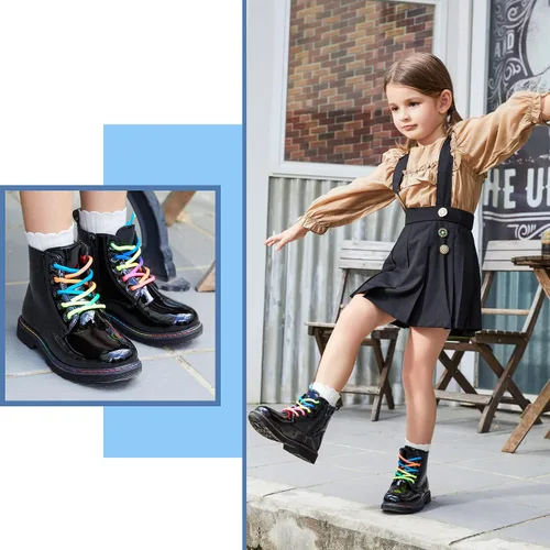 Miniatura 6 de Hawkwell Botas de trabajo de combate de patente para niñas y niños con cremallera lateral (niños pequeñosniños grandesjóvenes), 0 Toddler