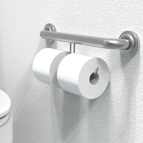 Barra de agarre compatible con ADA con soporte para papel higiénico (2 megarrollos), soporte de peso de 500 libras, 1-1/4 x 16 pulgadas para montaje