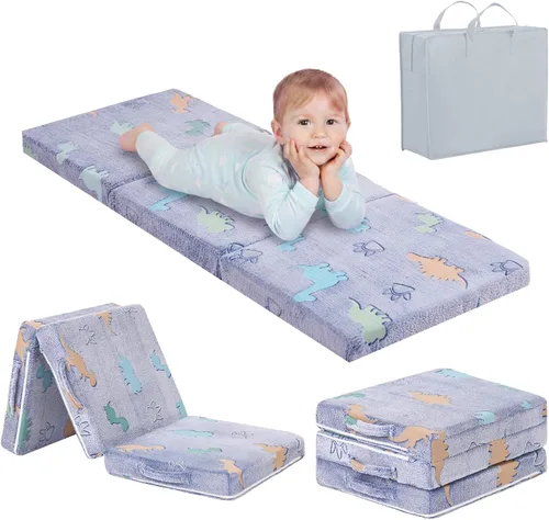 Miniatura 13 de Tiita Colchón de suelo plegable para niños, futón de felpa o tapete de suelo con bolsa de almacenamiento, tapete para siesta de piso para niños