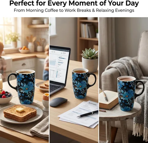 Miniatura 3 de Topadorn Taza de viaje de cerámica de 17 onzas con tapa y asa, taza de café de porcelana con caja de regalo, apta para microondas y lavavajillas, a
