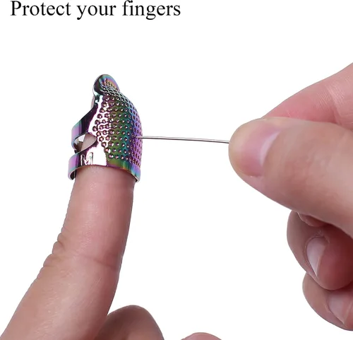 Miniatura 4 de J.CARP 4 dedales de costura, protector de dedo de metal deslumbrante para coser, dedal de costura ajustable, dedal de costura, manualidades