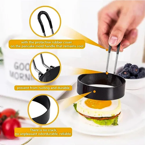 Miniatura 3 de 2 embudos de anillo de huevo de 3.5 pulgadas, moldes de cocina de acero inoxidable para freír huevos, panqueques, se adapta a sartén antiadherente