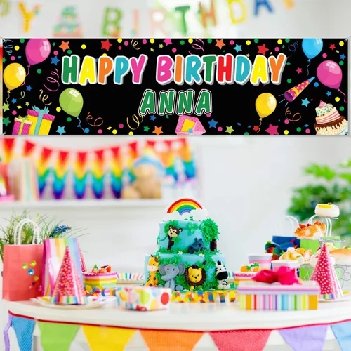 Miniatura 7 de Tatuo Pancarta de Cumpleaños Personalizada con Nombre DIY Pancarta Colorida de Feliz Cumpleaños Telón de Fondo con Calcomanías del Alfabeto Telón