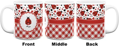 Miniatura 2 de Taza de café personalizada Ladybugs & Gingham de 11 onzas, color blanco