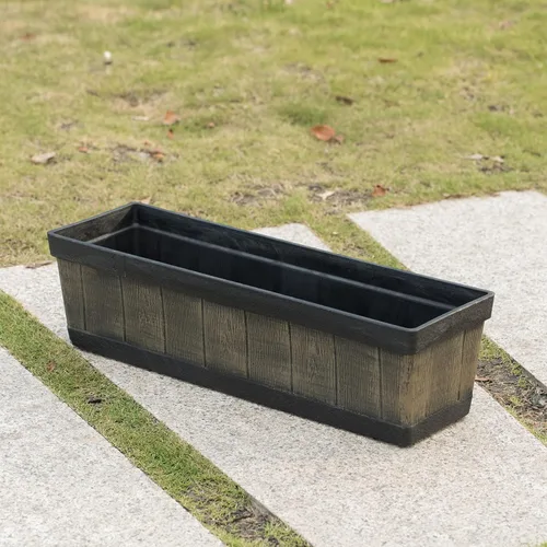 Miniatura 7 de Gardenised QI004121.L - Maceta rectangular de plástico para exteriores e interiores, maceta para plantar verduras o flores, marrón grande