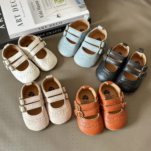 Miniatura 2 de QWZban Zapatos planos Mary Jane con Bownot antideslizante suela suave de piel sintética para recién nacidos, bebés, primeros caminantes