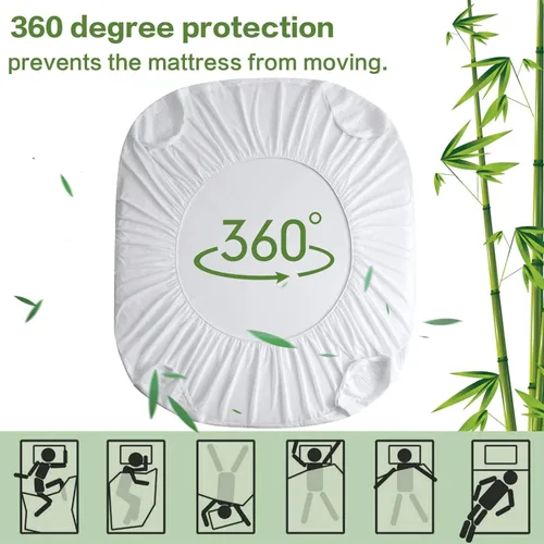 Miniatura 7 de MERITLIFE - Protector de colchón de bambú impermeable premium, suave y sin ruido, relleno con tela de aire 3D ultrasuave y transpirable, funda