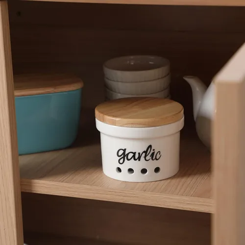Miniatura 4 de Garlic Keeper con tapa, recipiente de cerámica para encimera, decoración de cocina de granja