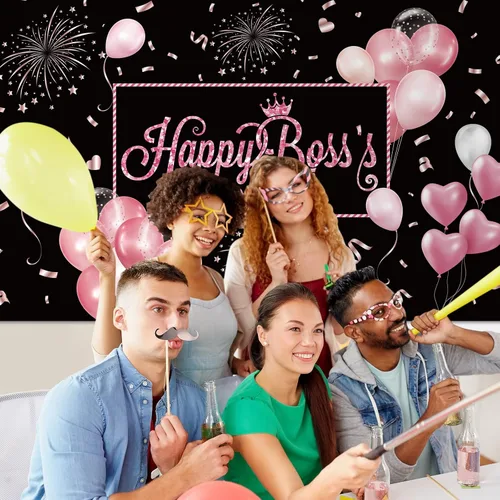 Miniatura 7 de Mixweer Fondo de 71 x 43 pulgadas para decoración del Día del Jefe, cartel de fotos rosa femenino para oficina, suministros de fiesta