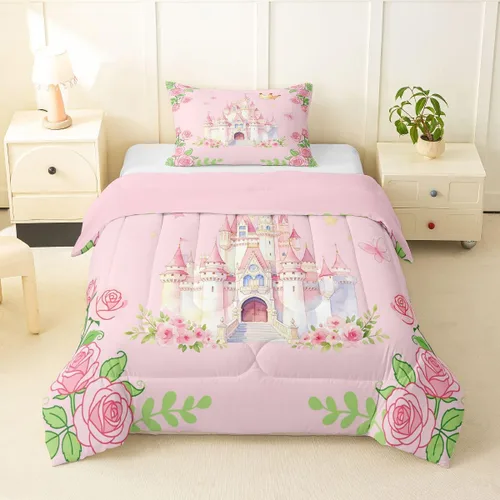 Miniatura 36 de Feelyou Juego de ropa de cama con lazos bonitos y cerezos, tamaño individual, para niños, juego de edredón con lazos de acuarela para niños, niñas