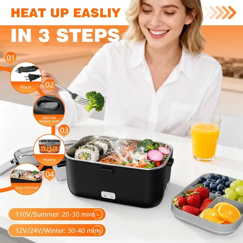 Miniatura 6 de Fiambrera eléctrica para adultos, 2.8L doble capa 100 W, calentador de alimentos calentado rápido, calentador de alimentos para uso en casa