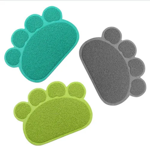 Miniatura 4 de Mantel individual de PVC para mascotas, perros, gatos, cachorros, gatitos, comida y agua, tapete antideslizante con forma de pata, color gris