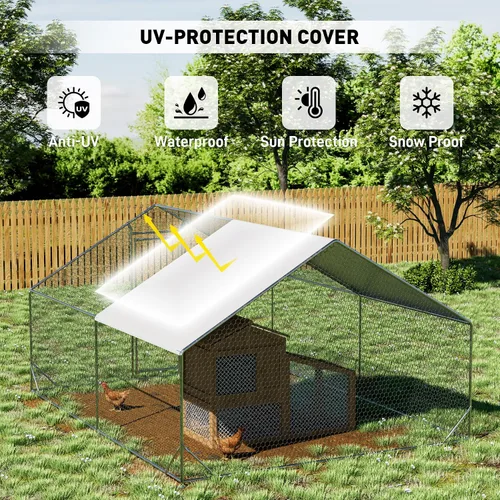 Miniatura 4 de OUYESSIR Gallinero de metal para exteriores, gran gallinero con cubierta impermeable, jaula para aves de corral para uso en patio trasero