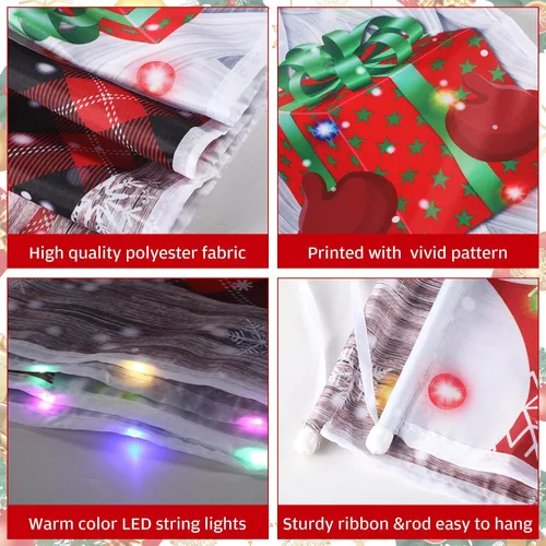 Miniatura 3 de Irenare Decoraciones de Pancarta de Navidad Iluminada con Luz LED Feliz Navidad Letrero de Porche Frontal Muñeco de Nieve Gnomo Pancarta Colgante