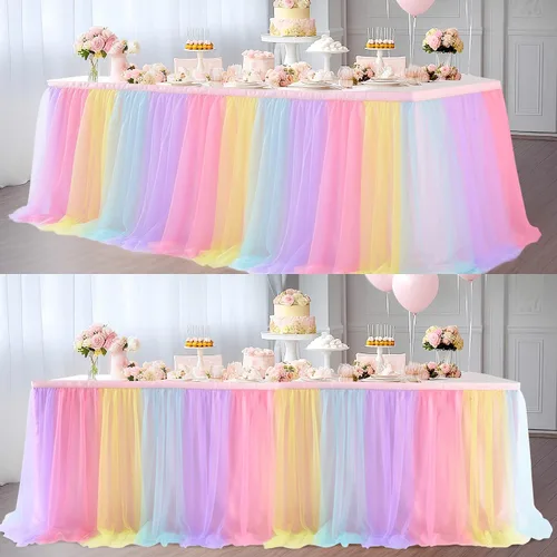Miniatura 20 de Suppromo - Falda de mesa con tutú de calidad superior, con 3 capas de malla, plisada, de tul, para fiestas, bodas, baby shower, fiestas de Rosa