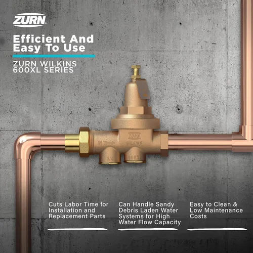 Miniatura 8 de Zurn Wilkins válvula de latón reductora de presión de agua de 3/4 de pulgada Modelo 34-600XL con válvula de revisión de paso y colador, Unión FNPT x