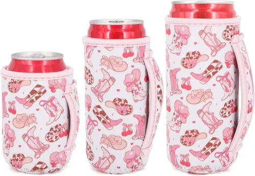 Miniatura 17 de Paquete de 3 fundas de neopreno reutilizables aisladas para latas con asa para refrescos, bebidas energéticas, gaseosas, cerveza, seltzer duro