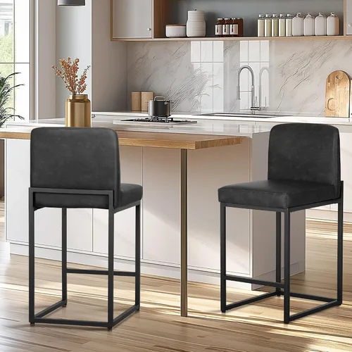 Miniatura 22 de Juego de 2 taburetes de bar de altura de mostrador de color blanco cremoso de 24 pulgadas, modernos taburetes de bar dorados con respaldo tapizado