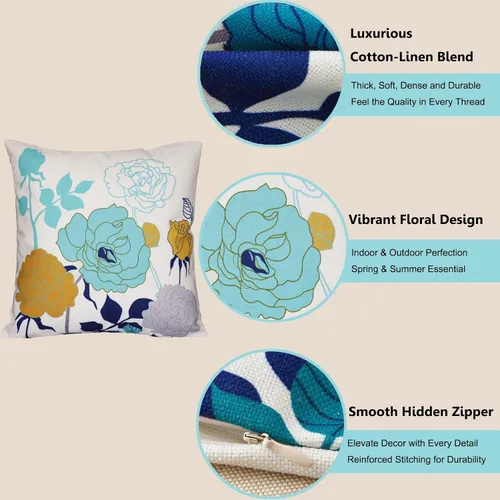 Miniatura 2 de Juego de 2 fundas de almohada de lino y algodón para sofá, 7.1 x 7.1 pulgadas, serie de pájaros y flores