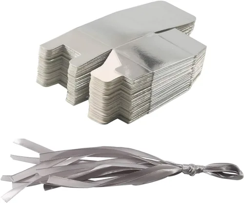Miniatura 7 de KPOSIYA Paquete de 70 cajas de regalo de 2 x 2 x 2 pulgadas, cajas de regalo plateadas con cintas para decoración de bodas, baby shower, suministros