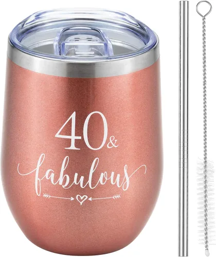 Miniatura 7 de Crisky Vaso de vino de oro rosa 40 y fabuloso para mujer, regalo de cumpleaños 40 para mujeres, esposa, mamá, hermana, tía, amigas, compañera