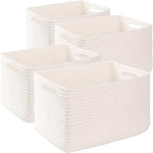 Miniatura 8 de Paquete de 4 cestas de almacenamiento para organizar, cestas tejidas para estantes, perfectas para juguetes, libros, toallas y ropa, cestas