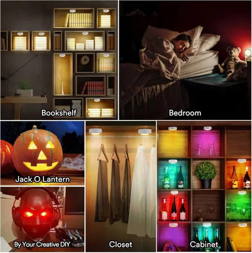 Miniatura 3 de TECOMLIGHT Luces de disco con control remoto, iluminación inalámbrica para debajo del gabinete, funciona con pilas, luces de empuje para cocina