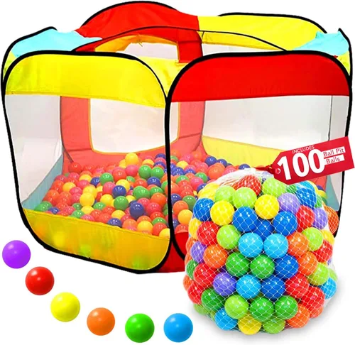 Tienda de campaña para niños con 100 bolas – Pozo de bolas desplegable extragrande de 56 x 50 pulgadas – Casa de juegos para interiores y exteriores