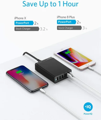 Miniatura 5 de Anker Cargador, estación de carga USB de 60 W y 6 puertos, cargador PowerPort 6 Multi USB para iPhone 14/13 Series, iPad Pro/Air/Mini, Galaxy Negro