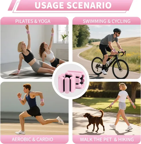 Miniatura 7 de Pesas de muñeca – Pesas ajustables para tobillo y muñeca para mujeres y hombres – Juego de pulseras con peso de 2 libras (1 libra cada una) Pesas