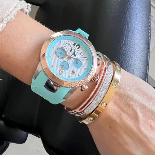 Miniatura 4 de MULCO Ilusion - Reloj analógico de cuarzo para mujer, detalles de cristal y oro rosa con acabado de perla, resistente al agua, correa de silicona