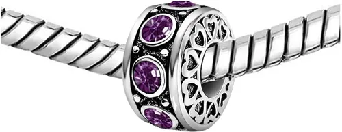 Miniatura 2 de Dijes de cuentas de plata con corazón de piedra natal para cumpleaños, pulseras y collares para mujer, Cristal