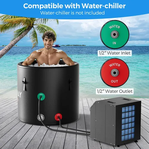 Miniatura 6 de COSTWAY L - Tina de baño de hielo ovalada de 79 galones con tapa, bañera inflable portátil para exteriores con mochila, bomba, para terapia de frío