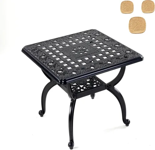 Miniatura 11 de Mandolin Mesa auxiliar de patio al aire libre, resistente al óxido, de aluminio fundido, mesa auxiliar resistente a la intemperie, mesa de café