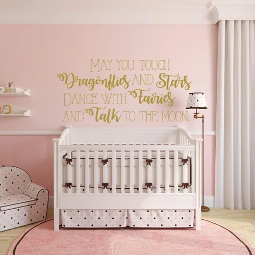 Miniatura 3 de Nursery Wall Decal - "May You Touch Dragonflies And Stars" Quote Lettering - Elegant Vinyl Wall Decor for Baby's Room - Crib Accent for Newborn Boy
