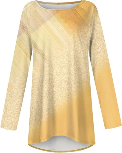 Miniatura 3 de GIANTHONG Women's Long Sleeve High Low Long Tunic Tops Round Neck Tops Pullover Loose Fit Gradient Printing Shirts for Work