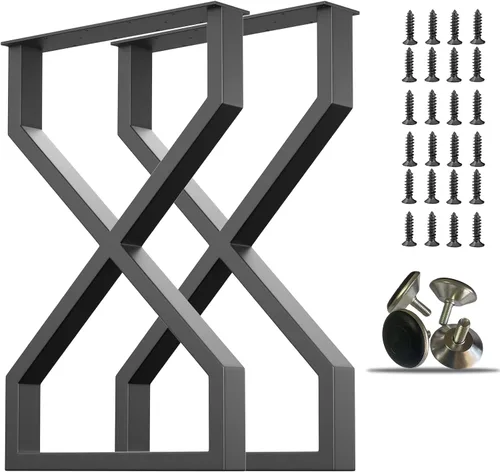 Patas de metal para mesa, muebles industriales negros, juego de 2 patas de mesa de comedor (con forma de reloj de arena, 28 pulgadas de alto x 17.7