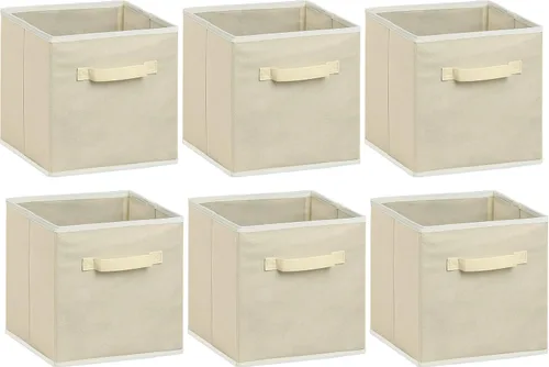 Miniatura 2 de Simple Houseware Contenedores de almacenamiento plegables de 11 pulgadas, color beige, paquete de 6 cubos de tela organizadores para armario