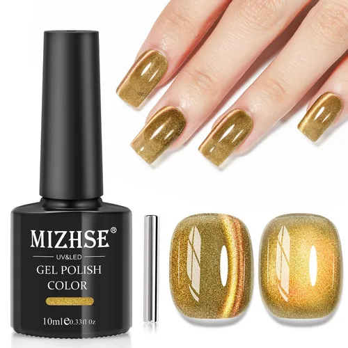 Miniatura 14 de MIZHSE Esmalte de uñas de gel de ojo de gato: Esmalte de gel magnético marrón con barra magnética, efecto mágico de color otoñal, esmalte de uñas
