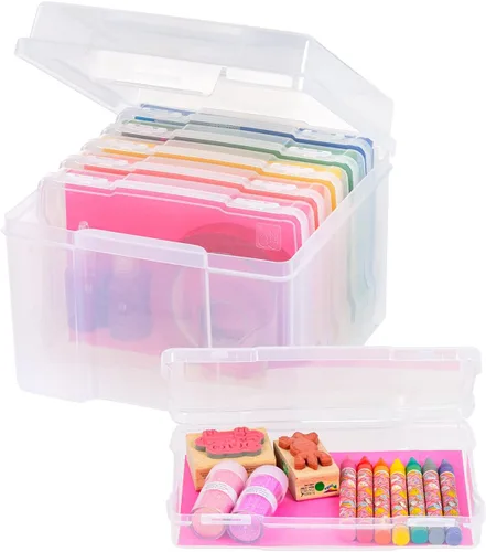 Miniatura 11 de IRIS USA 4 x 6 pulgadas, fabricado en Estados Unidos, paquete de 2 organizadores de fotos y caja de almacenamiento de imágenes con asa, 12 fundas