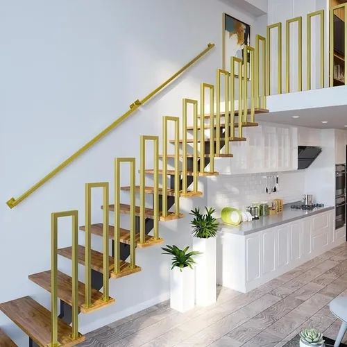 Miniatura 7 de Barandillas doradas para escaleras, barandillas modernas con soportes de hierro forjado y tornillos de metal, barra de seguridad para interiores