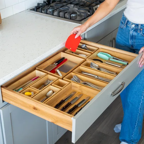 Miniatura 5 de Grow Forward Cajas Organizadoras de Cajones de Bambú - Juego de 7 Organizadores de Cajones de Madera para Cocina, Baño, Oficina, Escritorio