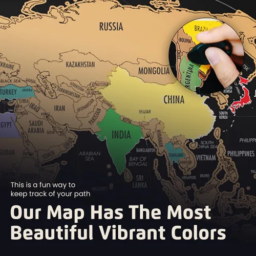 Miniatura 5 de Landmass Mapa del mundo para rascar, rastreador de viaje de lujo con banderas, cartografía detallada, idea de regalo para viajeros, arte de pared
