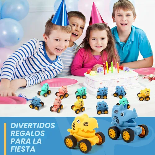 Miniatura 6 de Juego de 18 autos de dinosaurio con retroceso para niños pequeños, mini vehículos de carreras a granel, obsequios de fiesta, rellenos de piñata