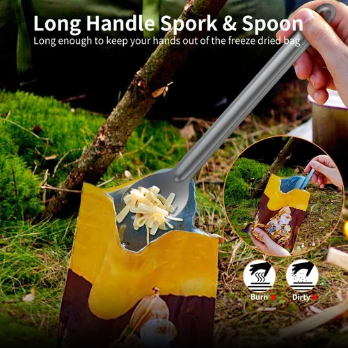 Miniatura 3 de OUTXE Spork y Cuchara de Mango Largo de Titanio, Juego de Camping de 8.7 Pulgadas