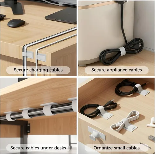 Miniatura 5 de 100 bridas de para cables, correas autoadhesivas para organizar cables de escritorio, organizador de cables ajustable para escritorio, hogar, Blanco