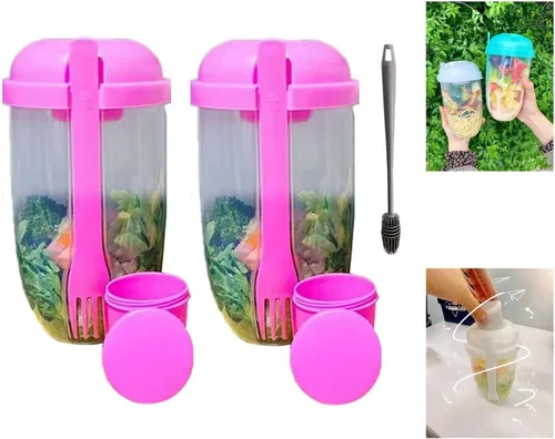Miniatura 9 de Vaso coctelero de ensalada Keep Fit 2022 con tenedor y soporte para aderezo, cepillo de lavado fresco, recipiente de salud, desayuno portátil
